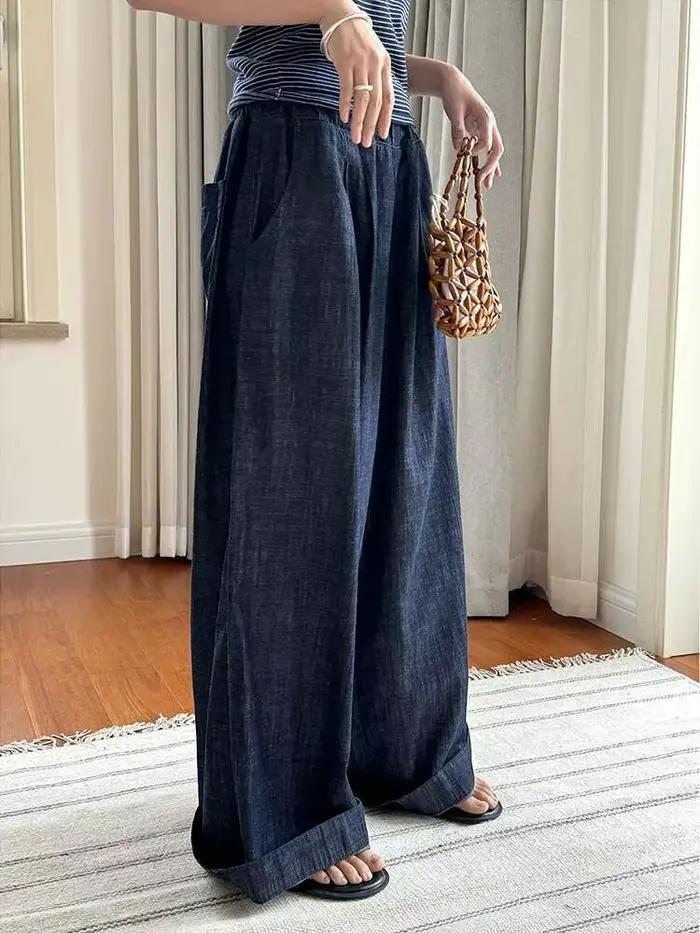 Jean vintage taille haute élastique pour femme