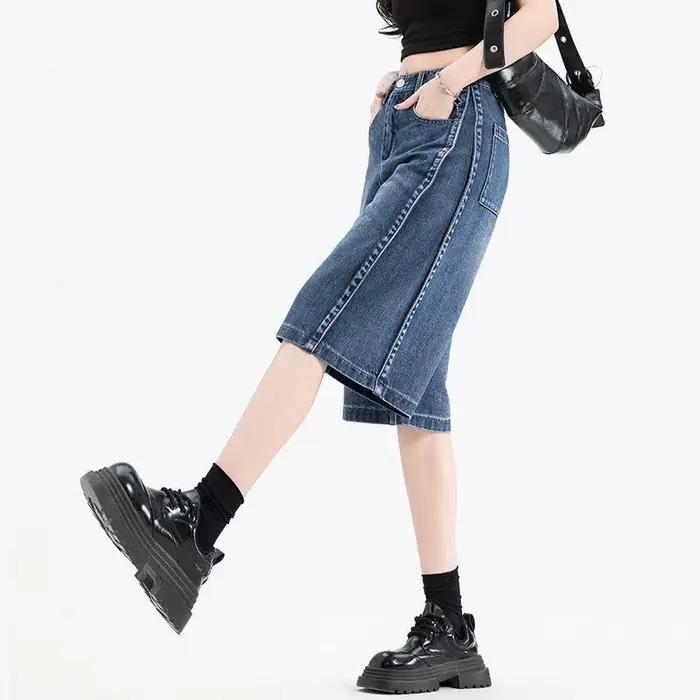 Jean court femme 2026 Nouvelle collection été coupe ample et fine taille haute en denim