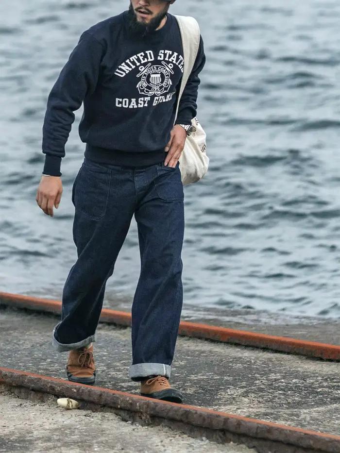 Salopette Vintage en Denim Bronson 1917 Bleu Marine pour Homme Occasions Quotidiennes Taille Haut Couleur Bleu Marine Polyester Finition Enduite Fermeture Bouton Volant Tailles Disponibles