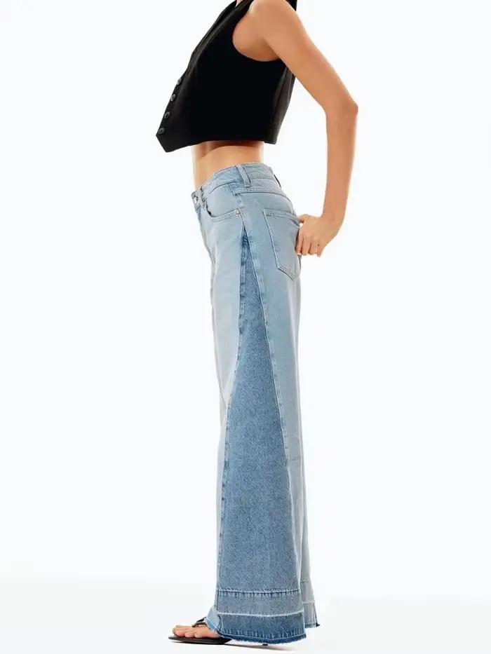 2025 Ropa Y2K mode contraste Patchwork Vintage bleu Baggy jean pantalon pour femmes vêtements droite dame élégant Denim