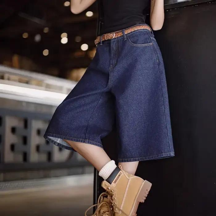 Maden Short en jean épais vintage bleu marine pour femme