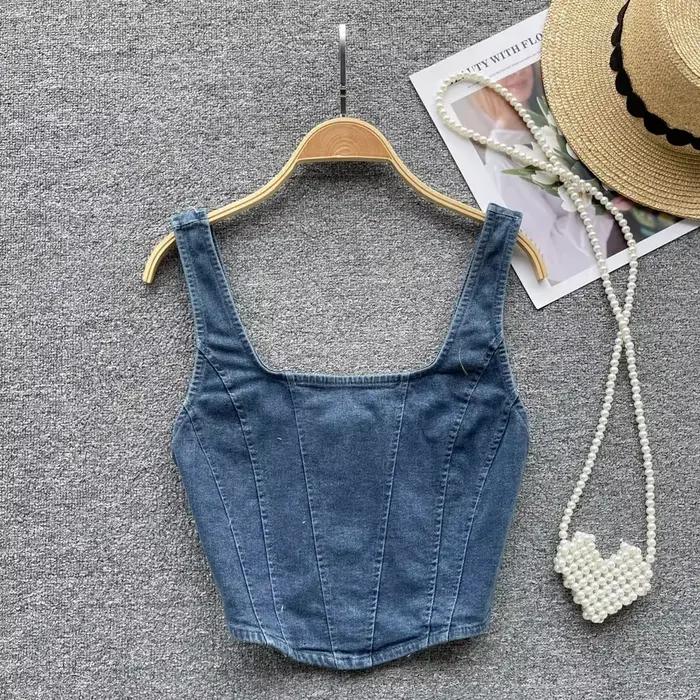 Débardeur en Denim à Fermeture Éclair pour Femme