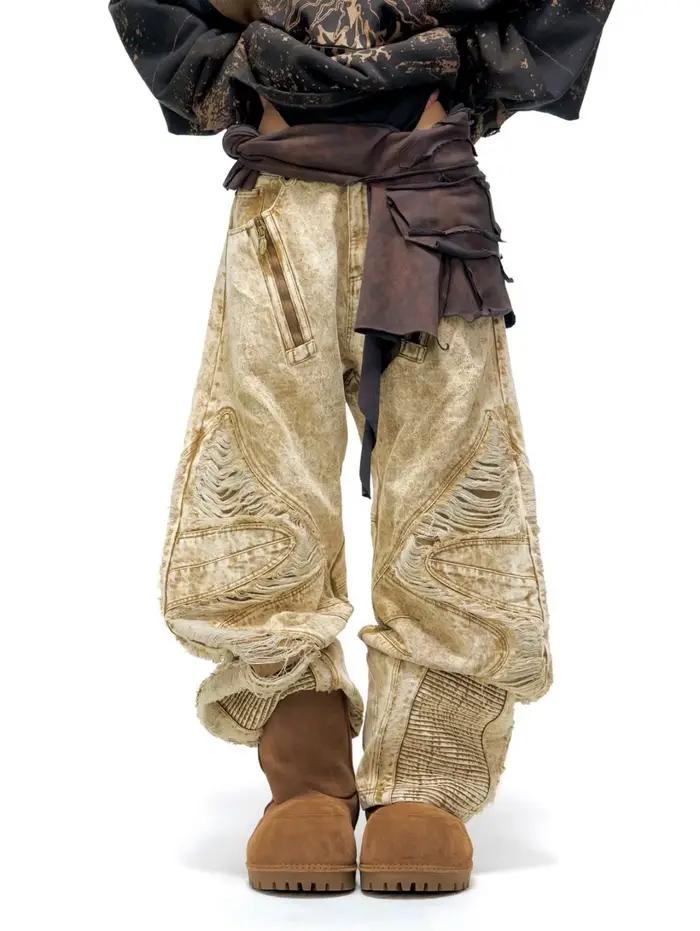 Nouveau Jean Américain Tendance 2025 Style Hip-Hop Urbain Déchiré Coupe Ample à Jambes Larges