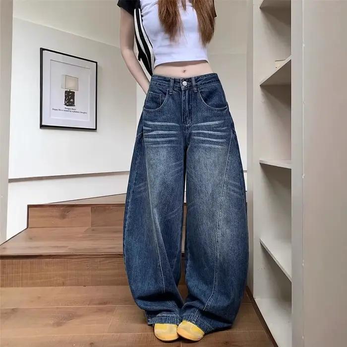 Jean large rétro déchiré style scimitar pour femme