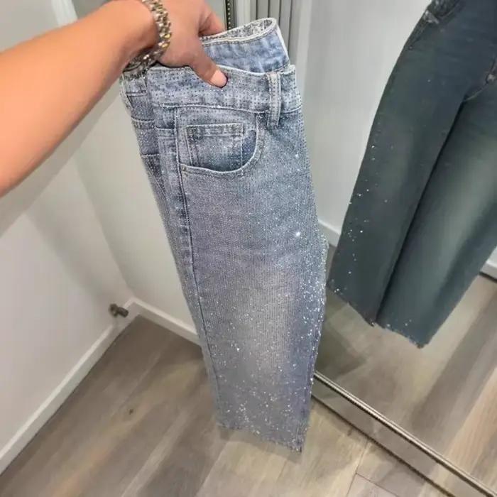 Jeans en denim délavé taille haute décontractés pour femmes