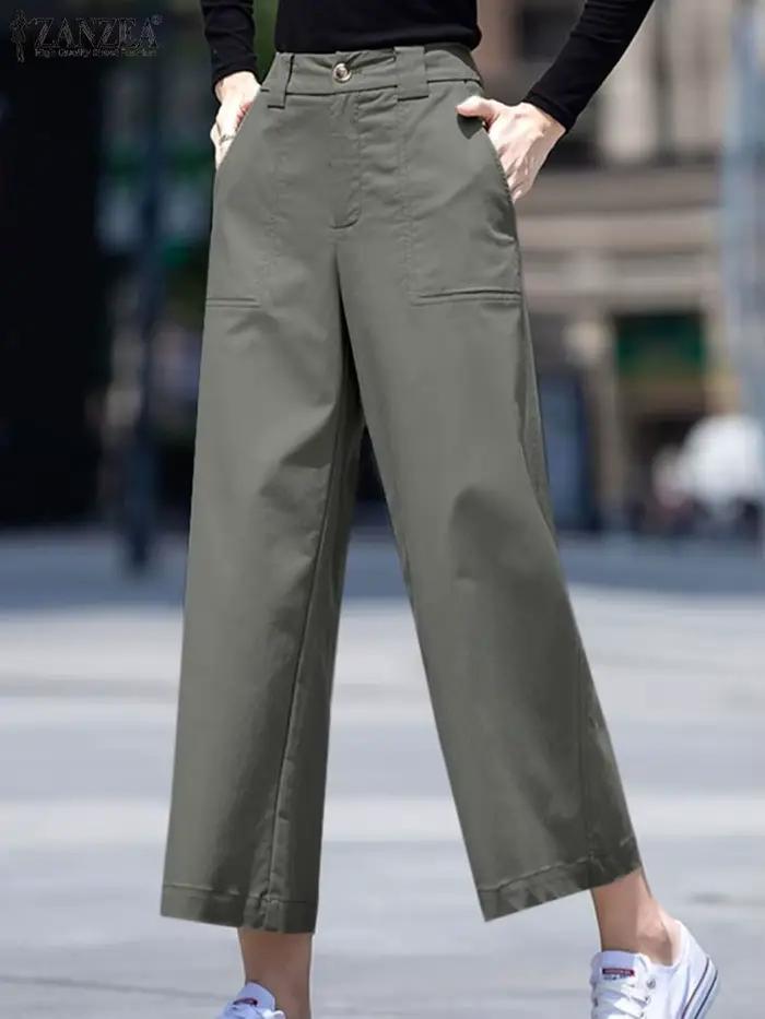 ZANZEA femmes pantalons longs droits décontracté ample jambe large Pantalon 2024 été taille haute