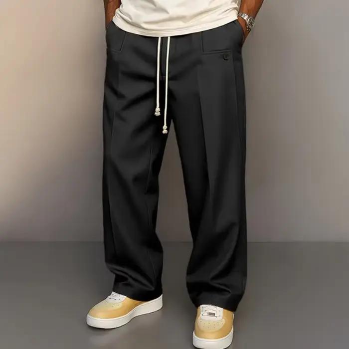 Streetwear nouveaux pantalons décontractés pour hommes printemps automne mode couleur unie à lacets pantalon