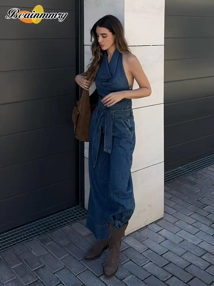 Combinaison Salopette en Jean Bleu pour Femme