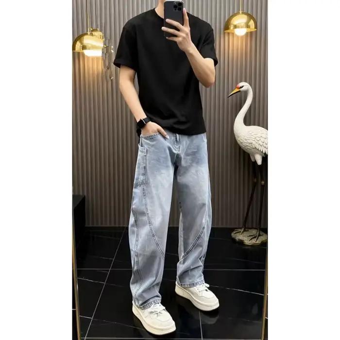 Jeans délavés à jambe large style américain