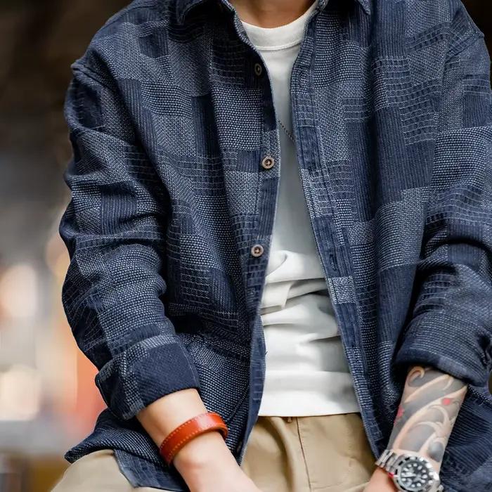 Maden-Chemises en denim rétro japonais pour hommes