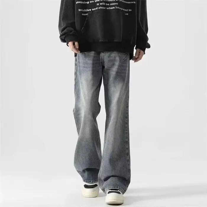 Nouveau Jean Large Dégradé Effet Vieilli 2026 pour Homme – Pantalon en Denim Ample et Fluide Style Hip Hop Y2K Streetwear Coupe Droite