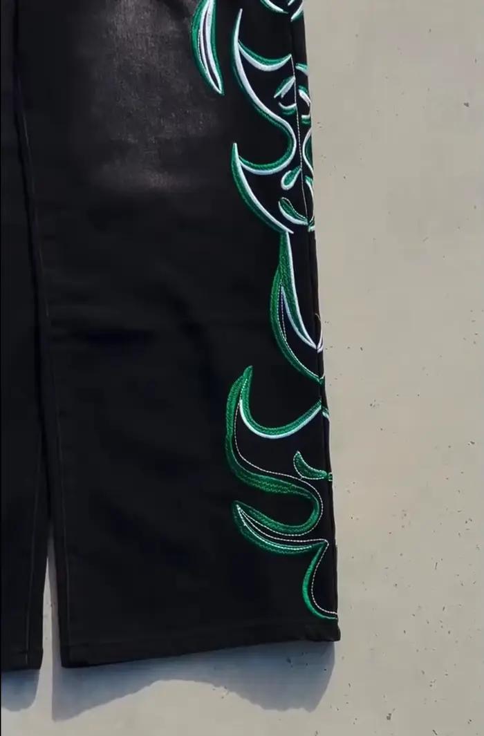 Jeans vintage japonais brodés style dessin animé pour homme