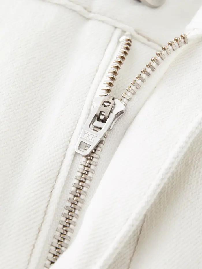 ZIQIAO haute élastique neuf points jean blanc pour les femmes 2025 été nouveau pantalon droit taille
