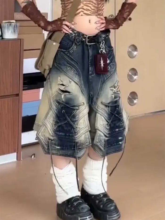 Femmes déchiré Jean Vintage Harajuku Y2k Baggy mollet longueur