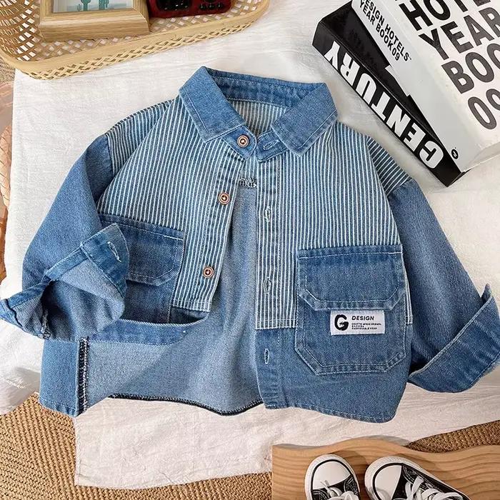 Veste en Jean Rayée pour Enfant Garçon Style Décontracté Polyvalent pour Toutes les Occasions
