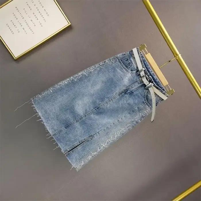 Jupe en jean taille haute chic et élégante style coréen midi avec fente pour femmes printemps été casualité sophistication confortable ocassions multiples