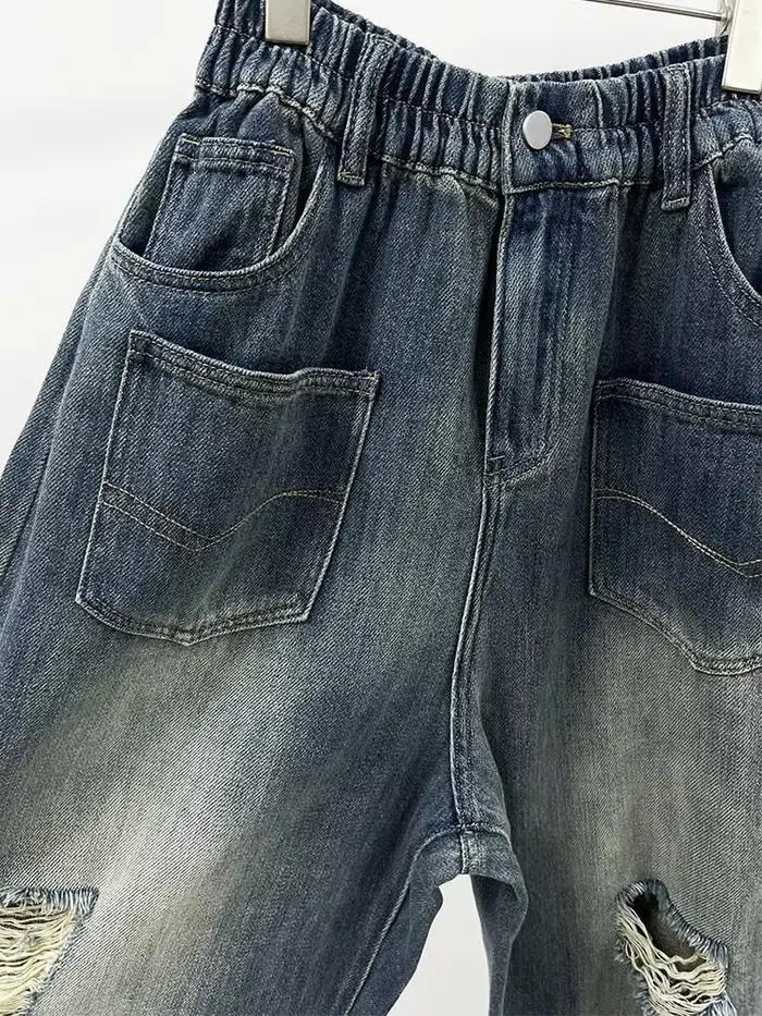 Pantalon large en jean déchiré d'été