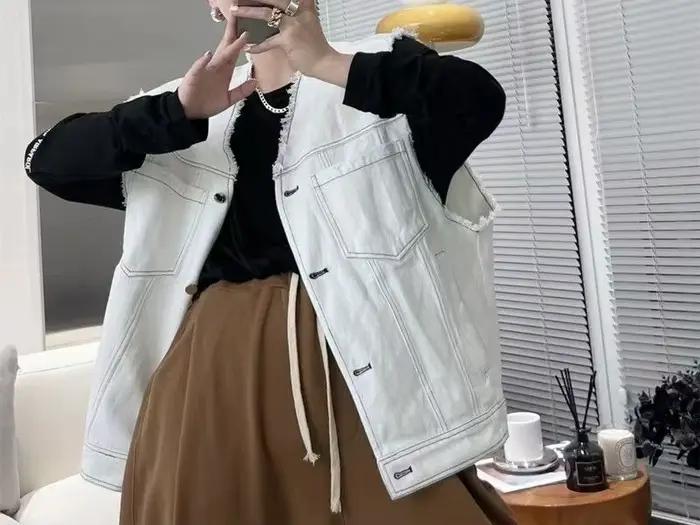 Gilet en jean blanc pour femme