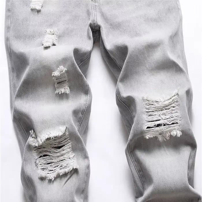 Jean homme grande taille droit gris clair Denim pantalon printemps et automne pleine longueur