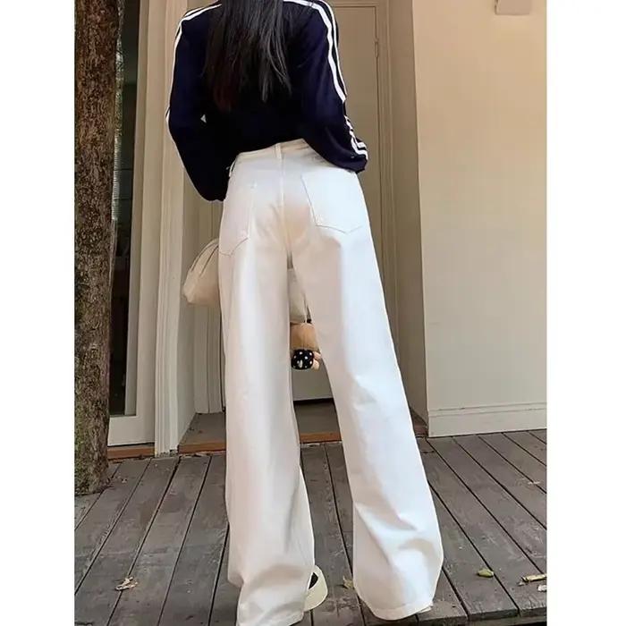 Jean blanc taille haute ZHIO pour femme – Nouveau pantalon en denim ample et droit