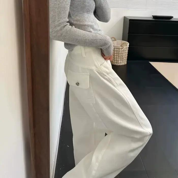 Nouveau Stock – Jean Blanc à Coupe Courbée pour Femme