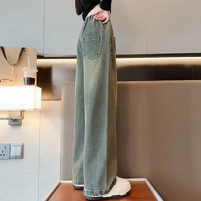 Jean bleu vintage à jambes larges pour filles