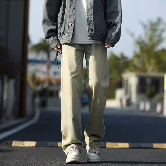 2025 printemps/été nouveaux hommes bleu clair coupe ajustée jean à la mode décontracté Vintage jambe droite Cowboy