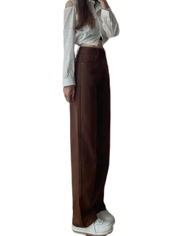 Jean Marron Taille Haute en Denim pour Femme