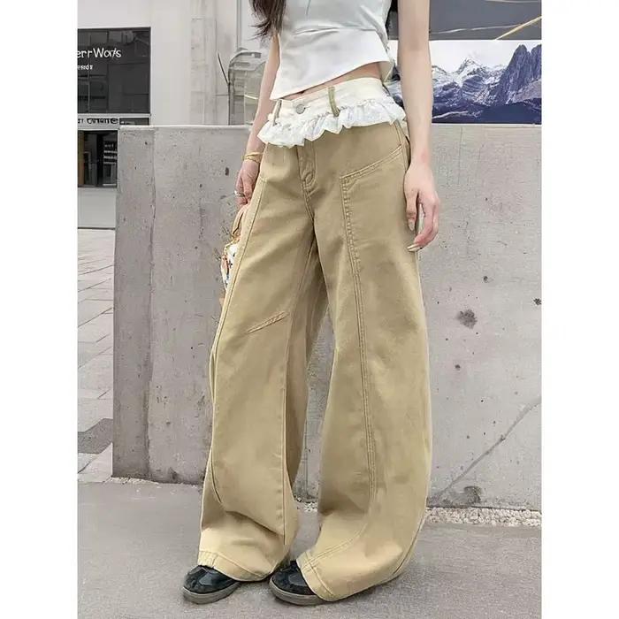Jean en dentelle brodée 2026 – Pantalon large pour femme, design été