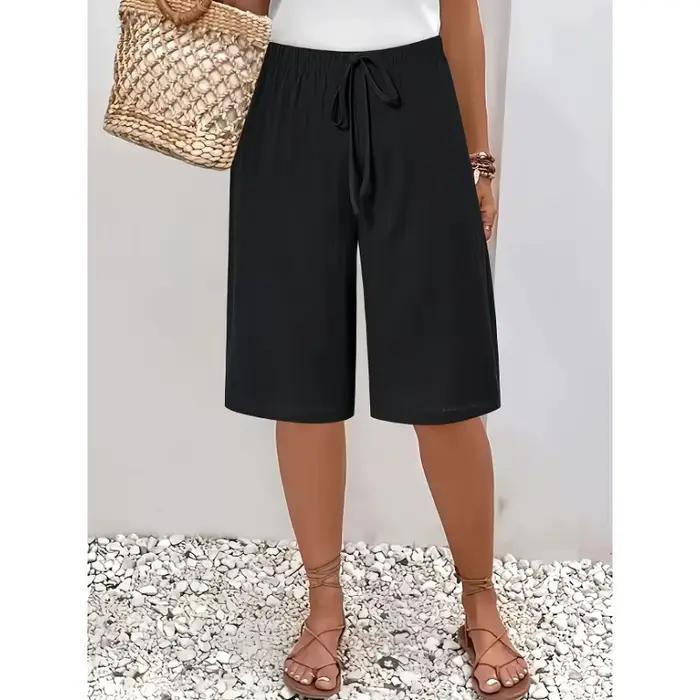 Grande taille 1XL-5XL femmes à la mode ceinture élastique cordon ample décontracté confortable pantacourt
