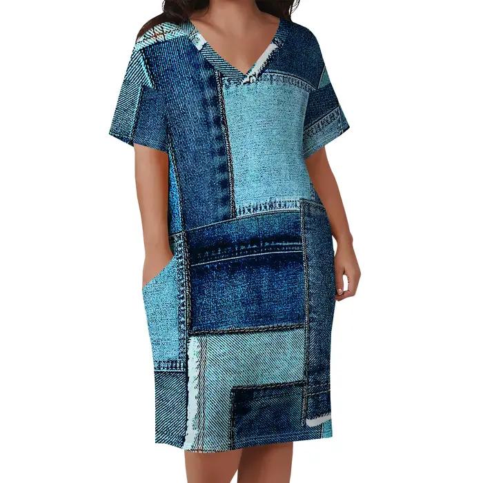 Robe imprimée en jean grande taille pour femmes