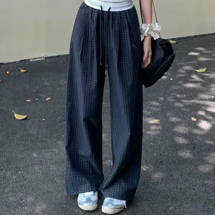 Pantalon droit esthetique Harajuku pour femme style grunge sombre coupe ample et decrotte ajustement personnalisable pour le quotidien et le streetwear