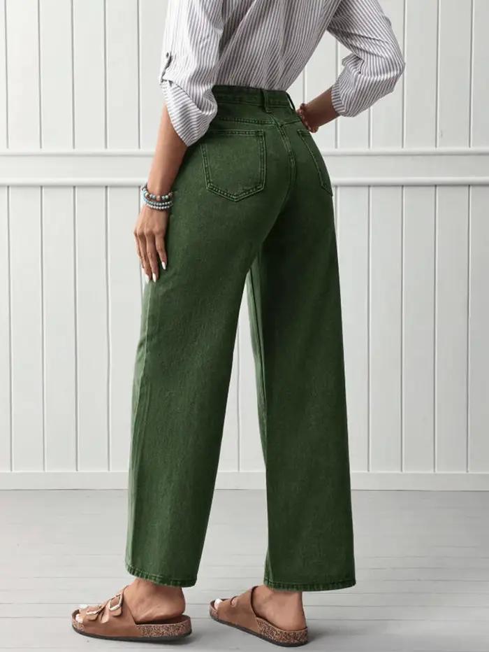 Jean vert chic à jambe droite pour femme – Pantalon