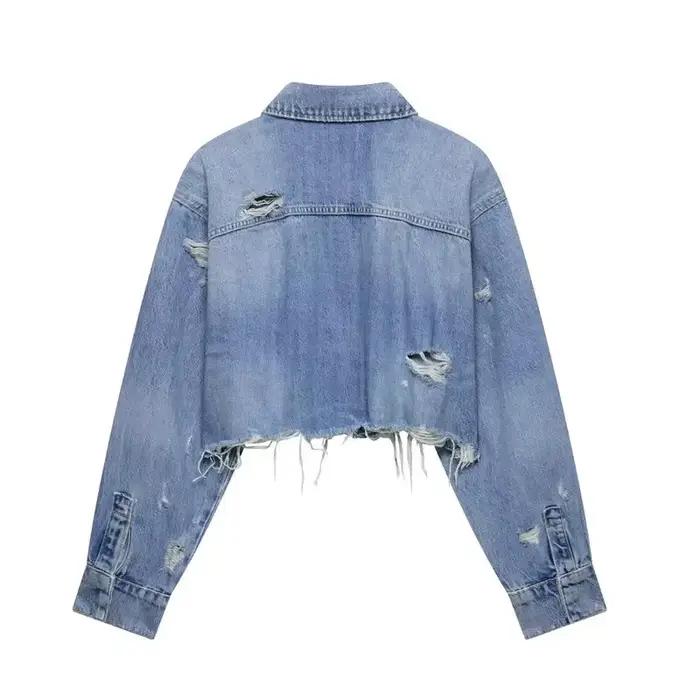 Veste courte en jean déchiré pour femmes