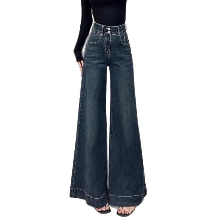 Jeans évasés à taille haute, amples et à jambes larges pour femmes