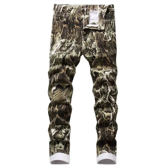 Pantalon crayon homme imprimé peau de serpent jeans stretch ajusté longueur cheville style hip hop occasions quotidiennes