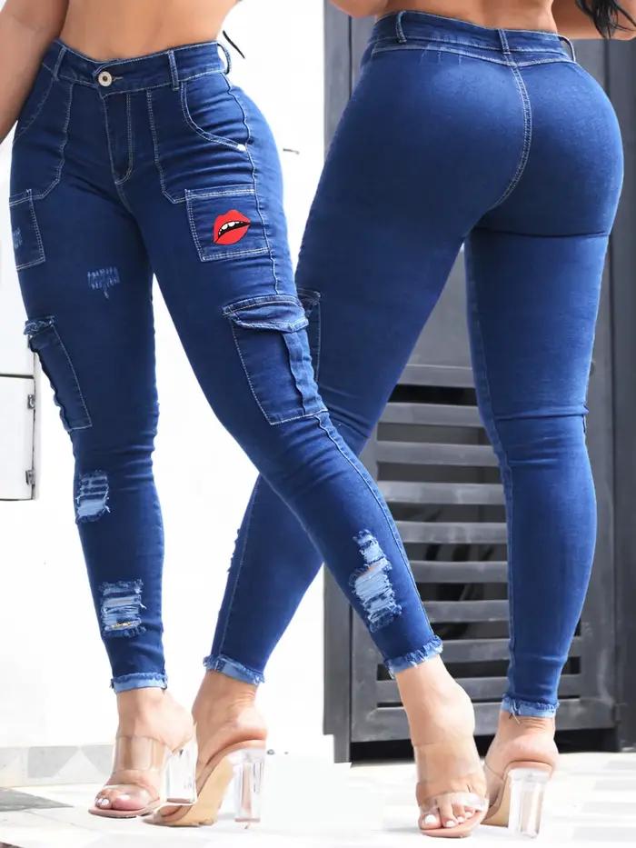 Jean élastique bleu pour femme