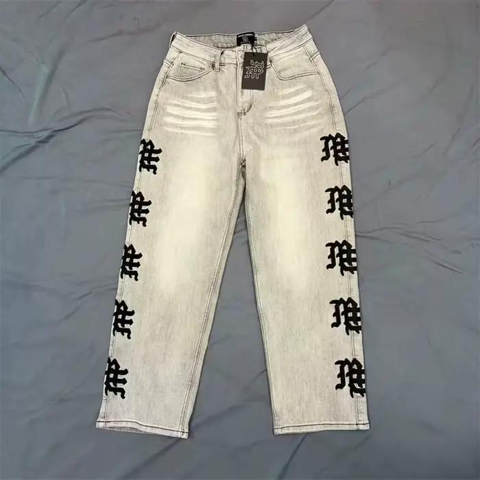 Jean Mixed Emotion en denim délavé bleu avec broderie pour homme style décontracté et tendance occasions quotidiennes et spéciales