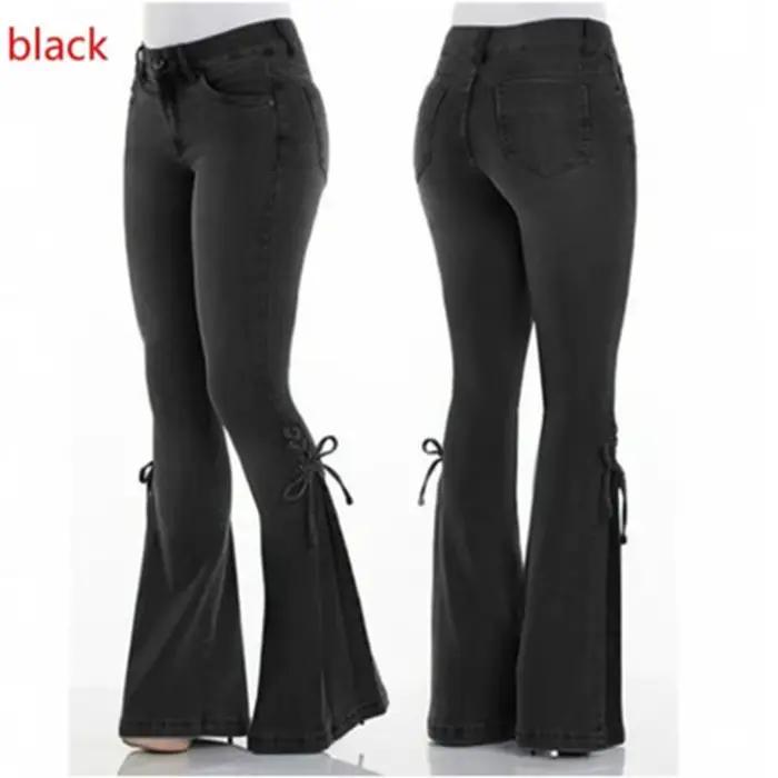 FJLady-Pantalon évasé en denim taille moyenne pour femme