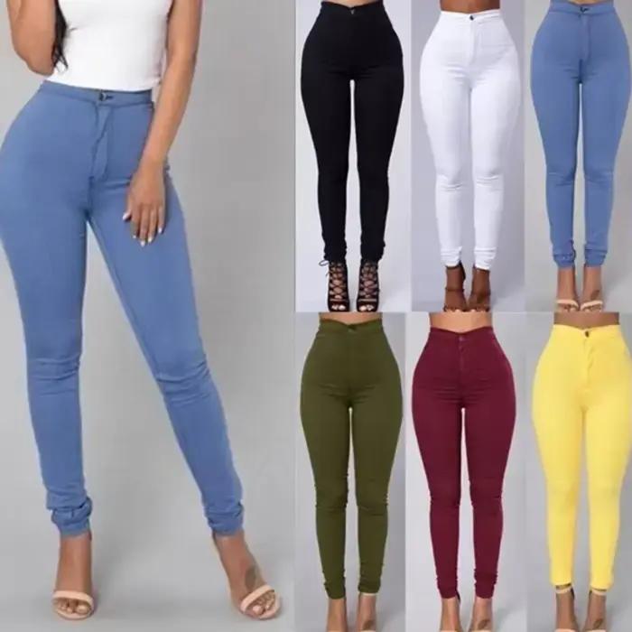 Couleur unie jean moulant Femme blanc noir taille haute rendu