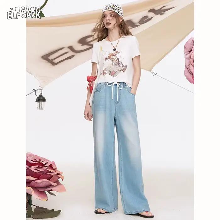ELFSACK 2025 été nouveautés couleur claire jambe large lavé ample