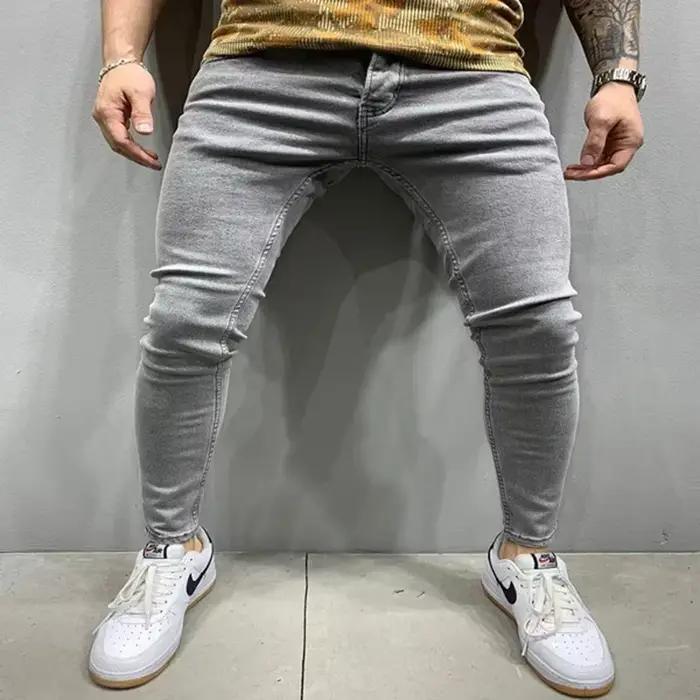 Mâle Hip-hop pantalon couleur Pure déchiré jean hommes mince Long crayon