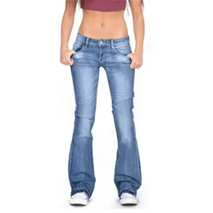 2025 Vintage taille moyenne jean délavé femmes nouveau coupe ajustée Micro pantalon évasé décontracté banlieue femme