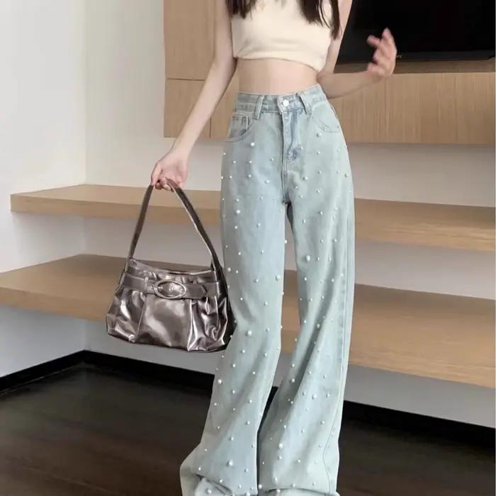 Jean droit taille haute pour femme