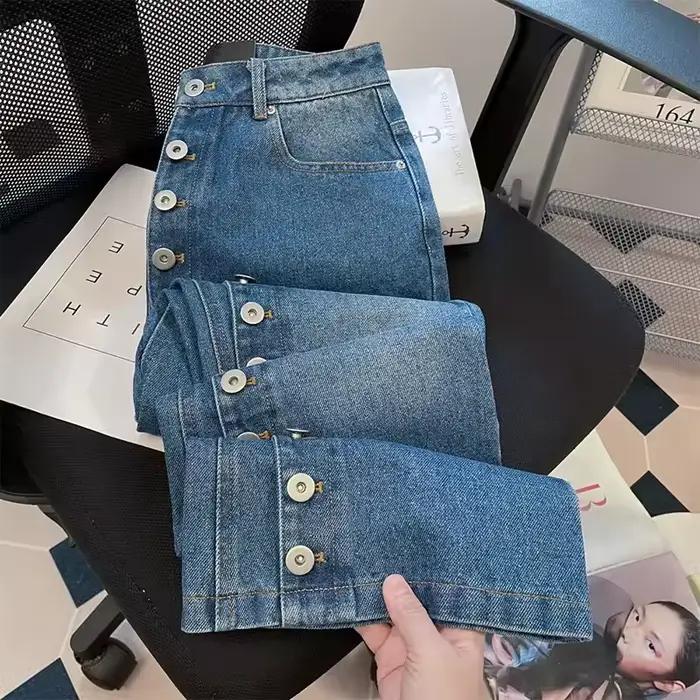 Jean droit ample bleu rétro pour femme