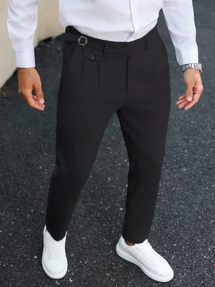 Pantalon chinois homme double plissé texturé viscose polyester élasthanne coupe slim fuselée longueur cheville décontracté bureau occasions semi-formelles