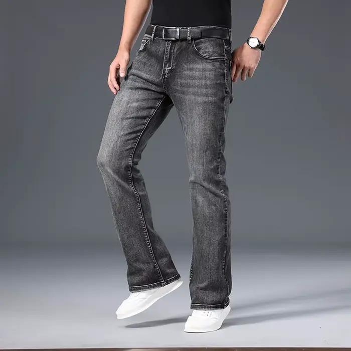 Jean micro-évasé taille mi-haute pour homme 2026 – Pantalon décontracté élastique de haute qualité