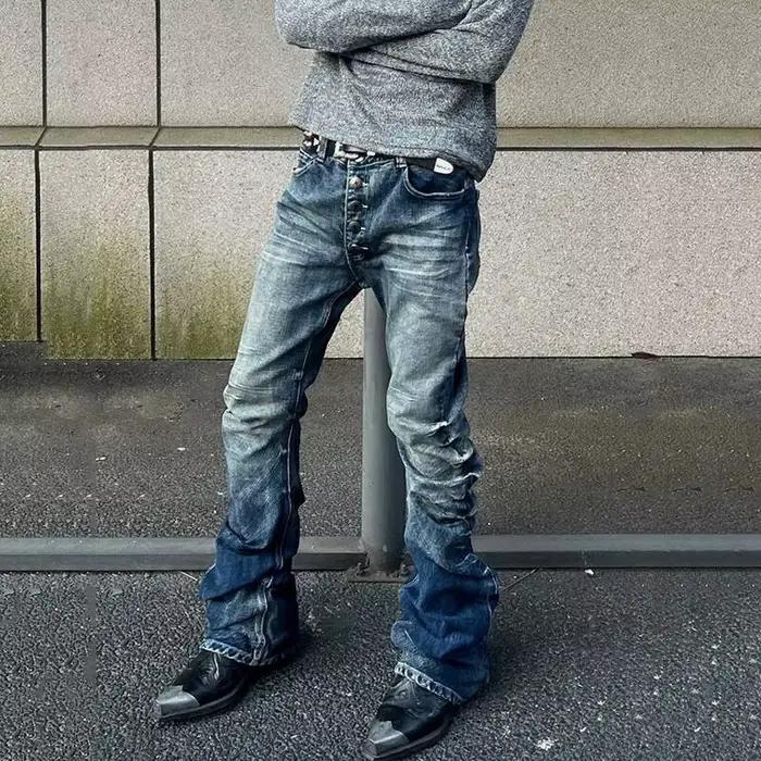 LUZHEN Original Niche Design Streetwear hommes coupe ajustée pantalon en Denim droit 2025 nouveau dégradé lavé plissé jean décontracté JY4511