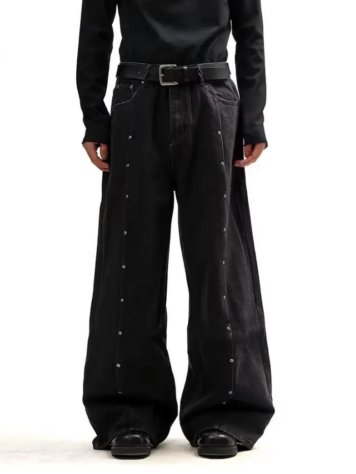 2026 Pantalon Homme Noir Plissé Style Y2K avec Rivets