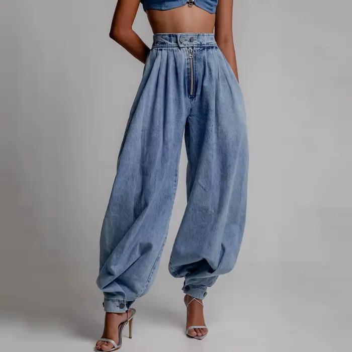 Pantalon Harem en jean délavé décontracté pour femme